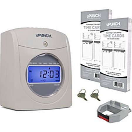 ACROPRINT uPunch Electronic Time Clock w/ 100 Time Cards, 1 Ribbon & 2 Keys, White & Gray HN2500